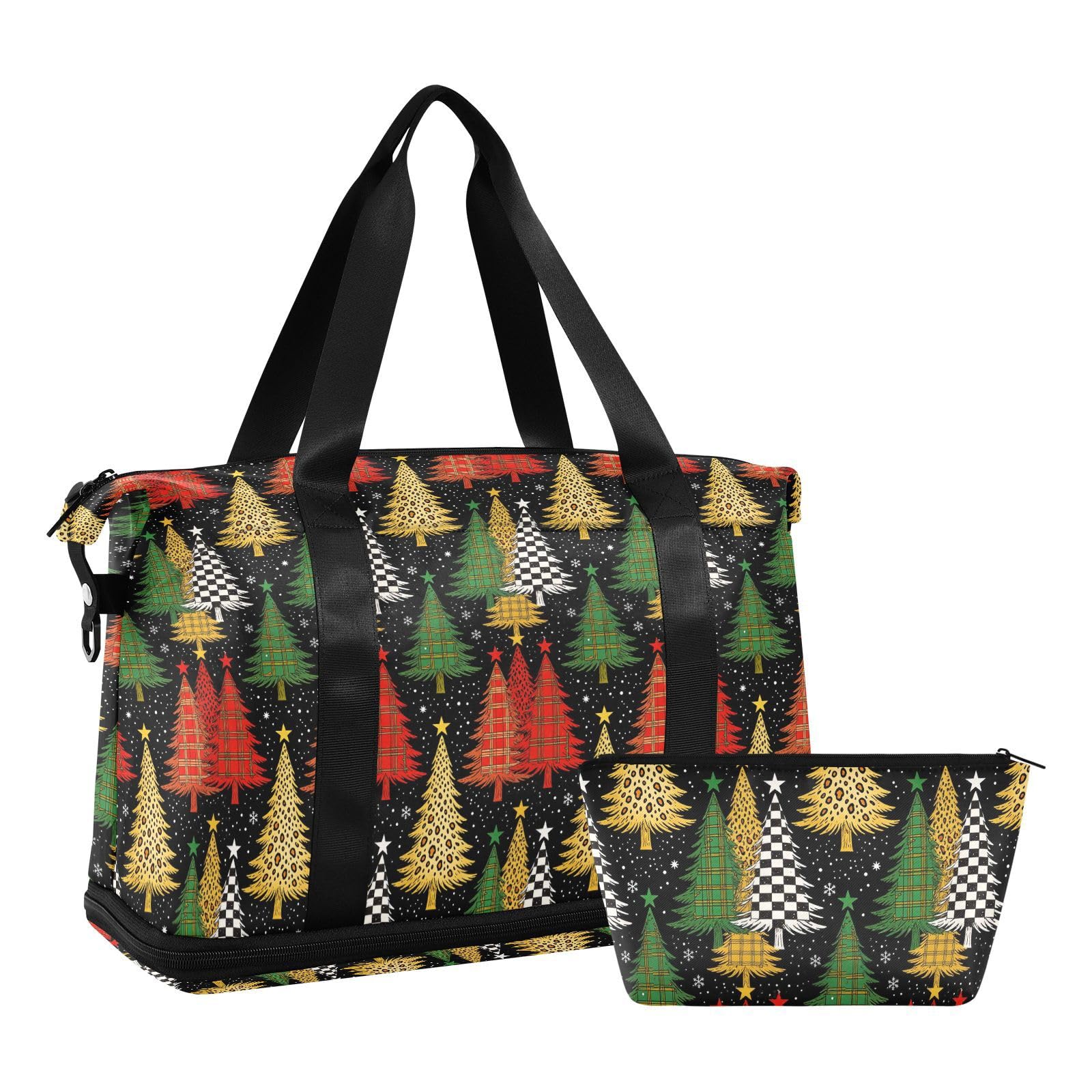 Foldable Gym Bag Merry Christmas Trees Buffalo Leopard Travel Weekender Gear Bag with Adjustable Strap for Airplane Traveling