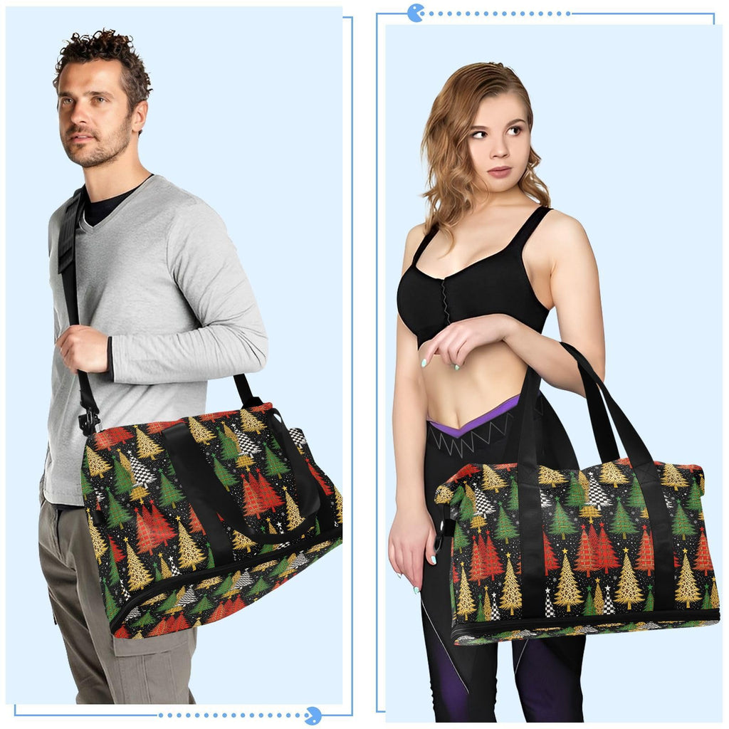 Foldable Gym Bag Merry Christmas Trees Buffalo Leopard Travel Weekender Gear Bag with Adjustable Strap for Airplane Traveling