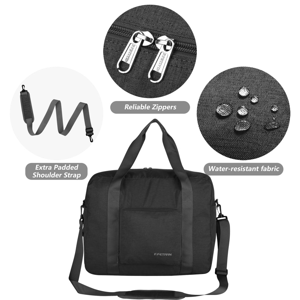 For Allegaint Airlines Personal Item Bag 17.7x12.6x6.3 Foldable Travel Duffel Bag Underseat Carry - on Luggage for Women and men 25L(Black)