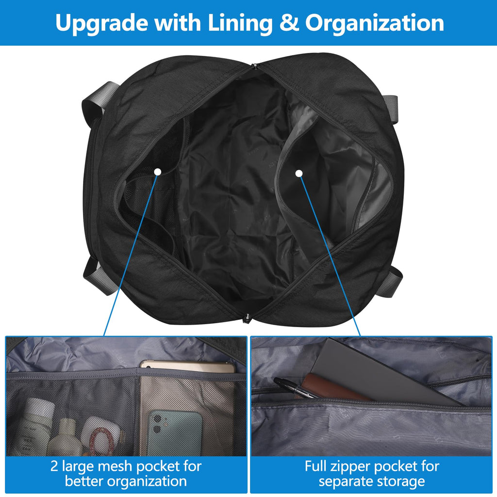 For Allegaint Airlines Personal Item Bag 17.7x12.6x6.3 Foldable Travel Duffel Bag Underseat Carry - on Luggage for Women and men 25L(Black)