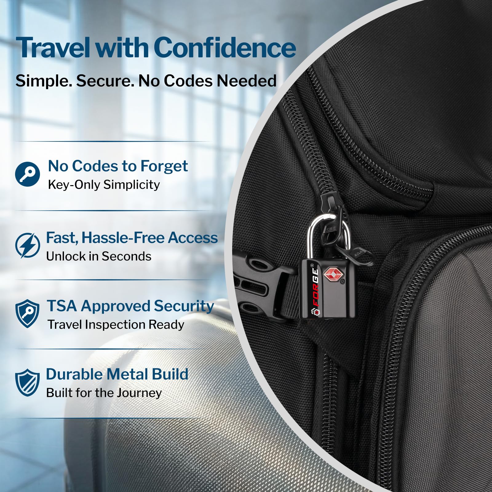 Forge 1'' Wide 1.8'' Tall, TSA Approved Luggage Locks: Key Locks for Travel. Ultra Secure Dimple Key Travel Locks Alloy Body Luggage Locks. Black 2 Pack.