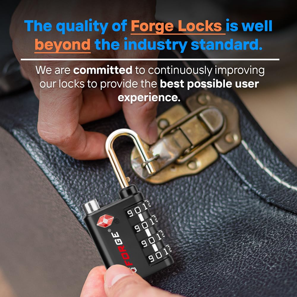 Forge Dual - Opening: Key or Combination Lock, TSA Approved Lock for Luggage, Pelican case, Travel, Gym, School,Luggage Combination Lock,Travel Bag Lock (Black 2 Pack)