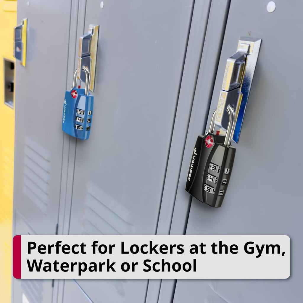 Fosmon TSA Approved Locks for Luggage. Suitcase Locks with Open Alert Indicator, 3 Digit Combination Padlock with Alloy Body for Travel, Backpack Zipper Anti Theft, Locker, Gym, Gun Case, Tent - 4 Pack