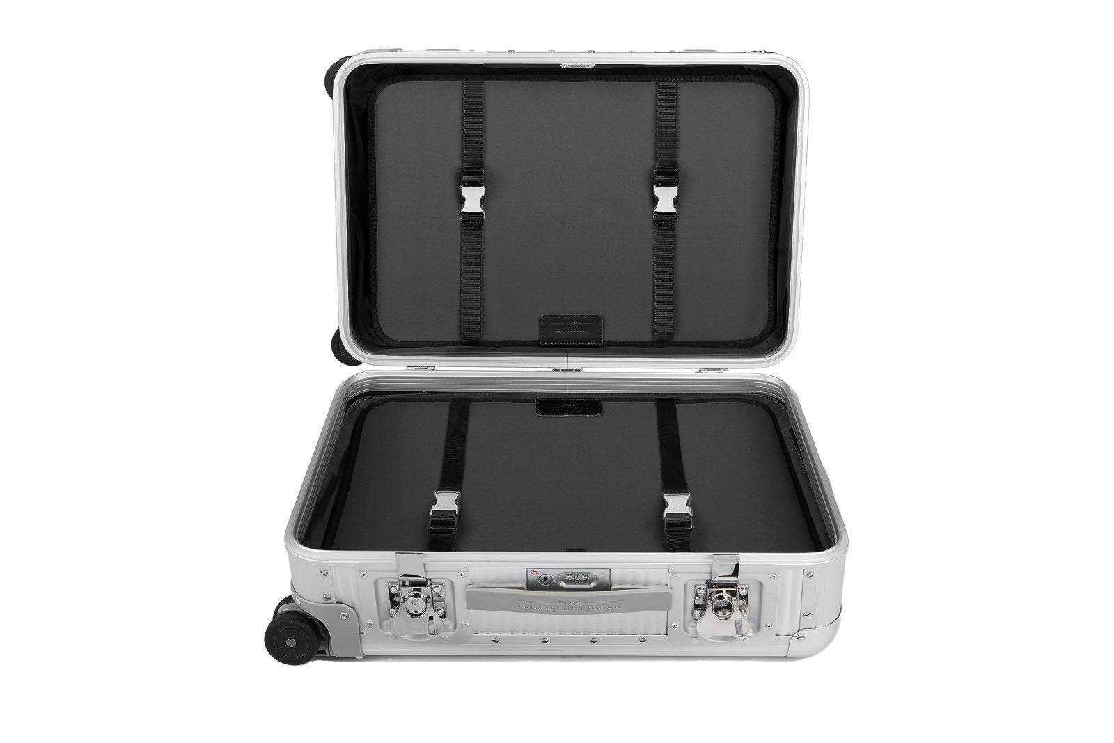 FPM MILANO Bank S 30" Made in Italy Aluminum Sport Check - in Luggage - Hardside Framed Cabin Suitcase with 4 Spinner Wheels - Moonlight Silver