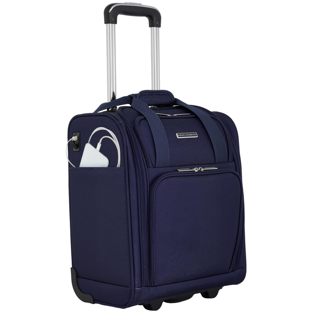 French Connection 16" Underseat Carry-On Luggage with USB/USB-C Ports, Blue Depths