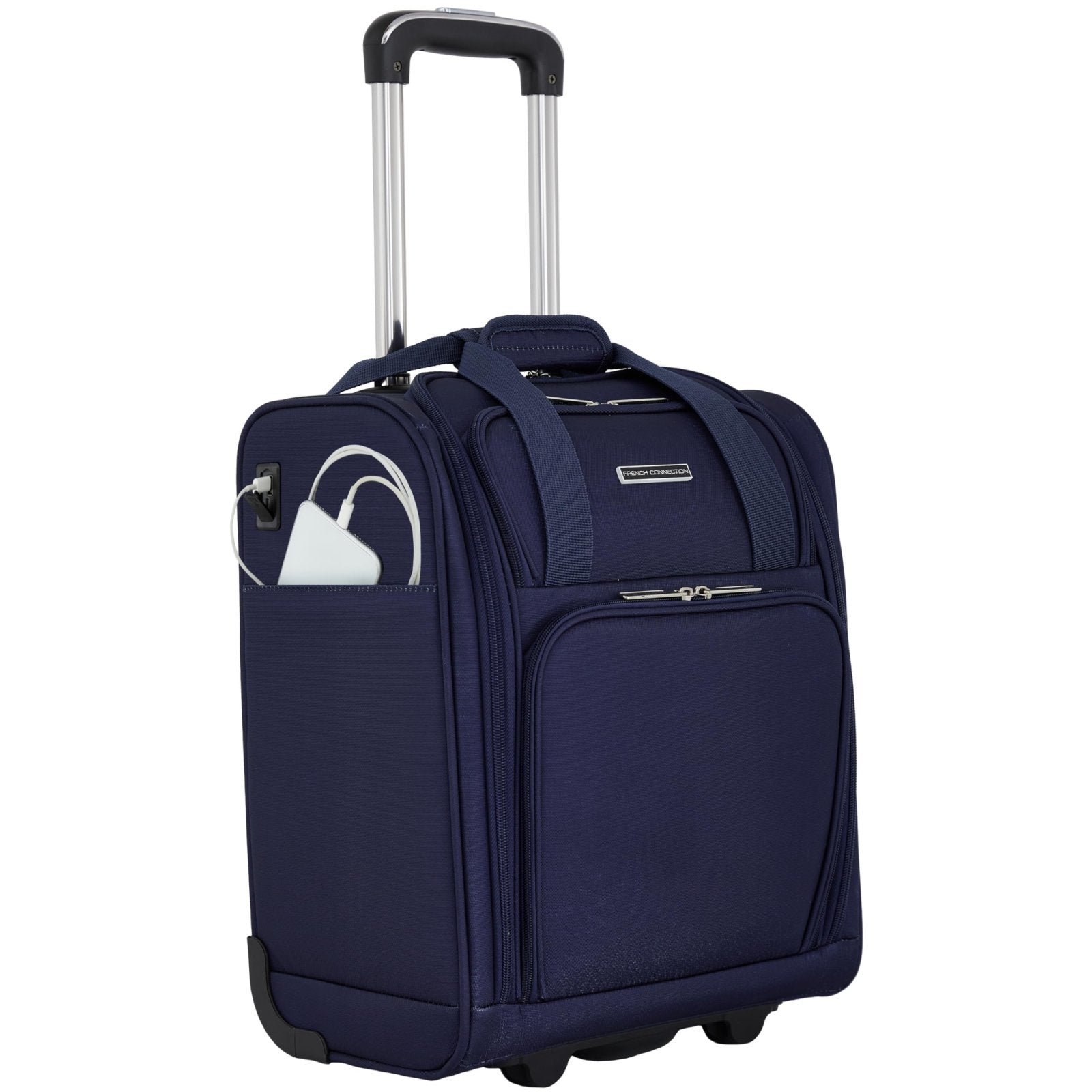 French Connection 16" Underseat Carry-On Luggage with USB/USB-C Ports, Blue Depths