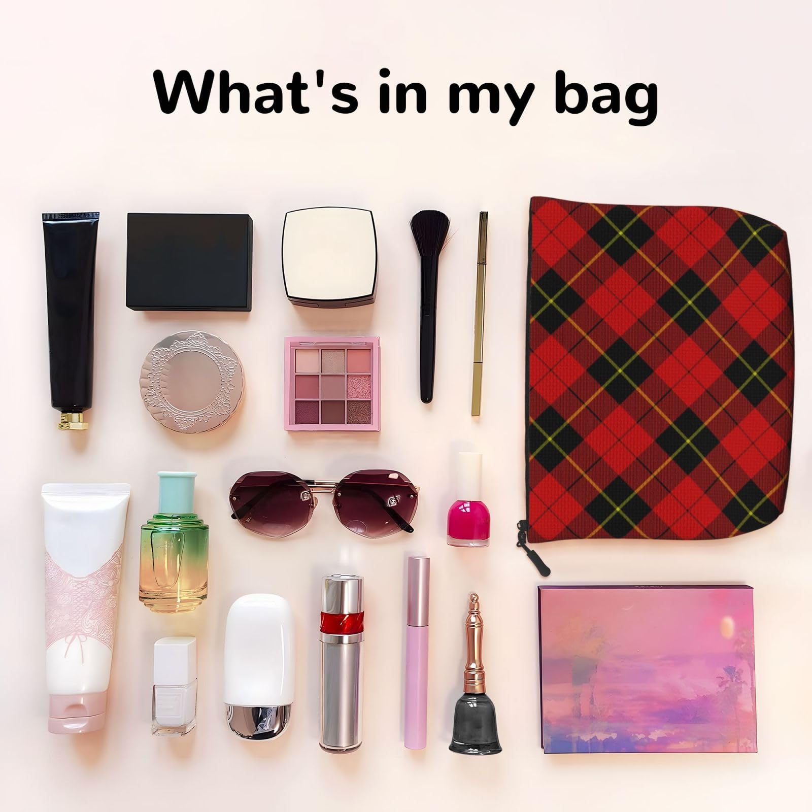 FSQDJLU Red Black Plaid Speck Makeup Bag Travel Toiletry Organizer Cute Cosmetic Pouch for Women Girl