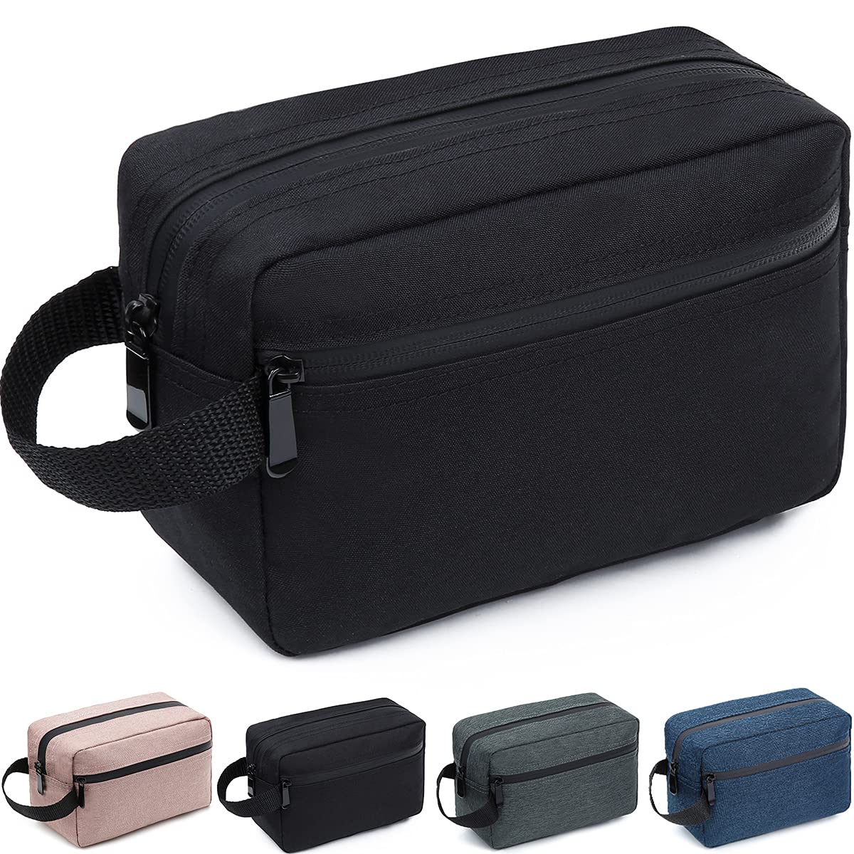 FUNSEED Travel Toiletry Bag for Women and Men, Shaving Bag for Toiletries Accessories, Foldable Storage Bags with Handle for Cosmetics Brushes Tools, Black