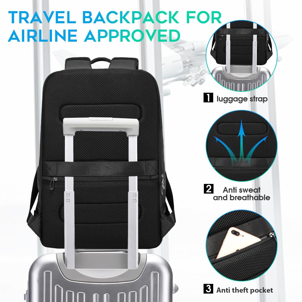FUTURE AESTHETICS Business Smart Backpack Waterproof for women,men,Fight Approved Durable Backpack suitable as overnight and travel backpack (Black)