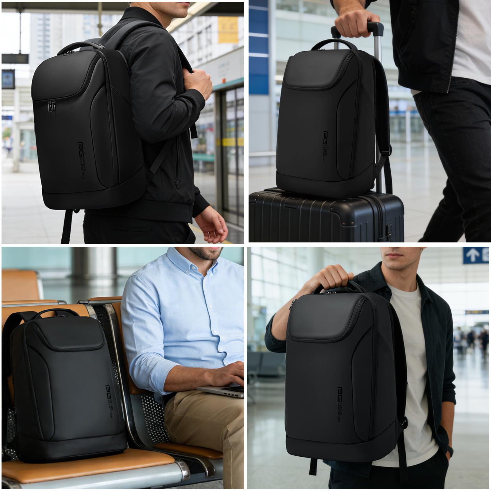 FUTURE AESTHETICS Business Smart Backpack Waterproof for women,men,Fight Approved Durable Backpack suitable as overnight and travel backpack (Black)
