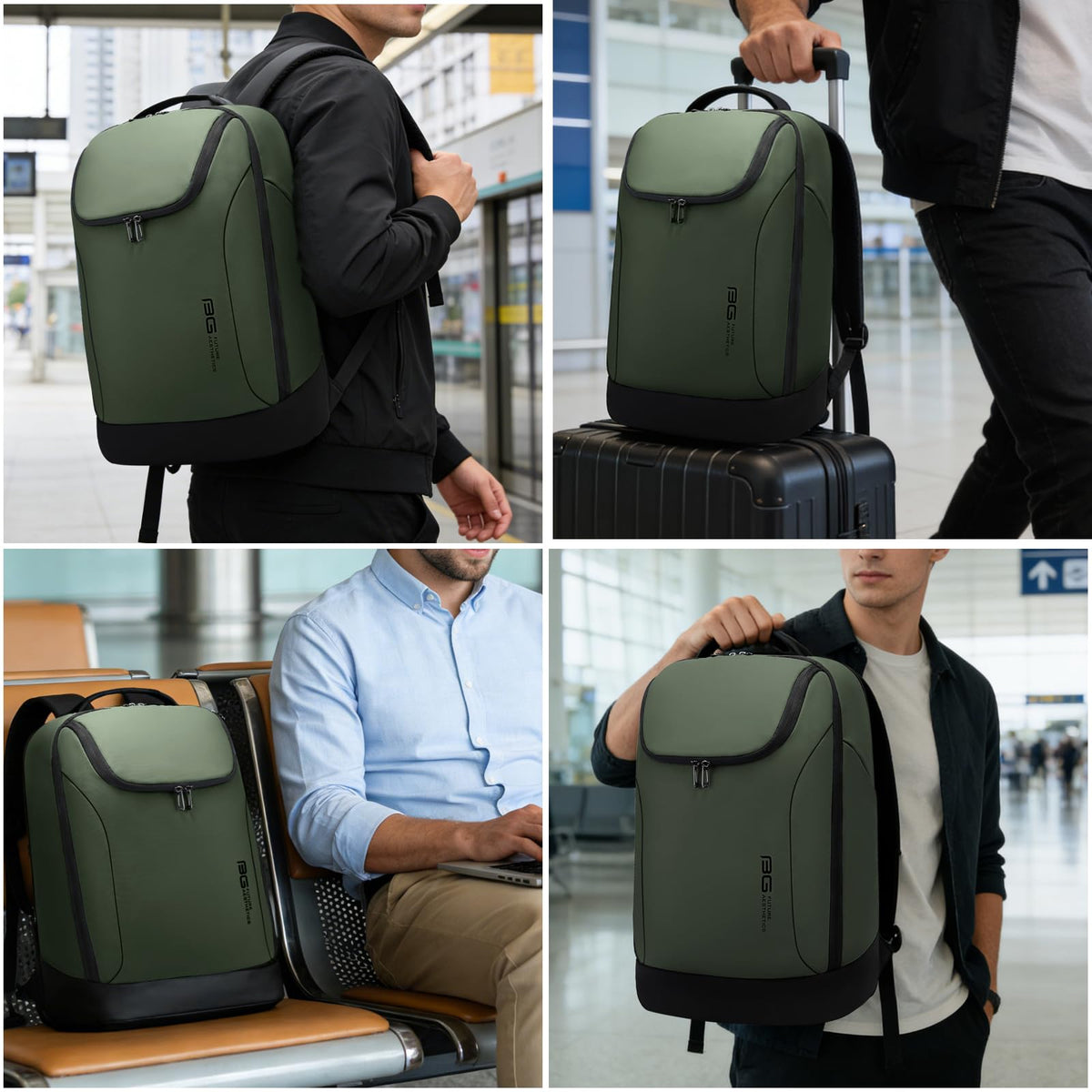 FUTURE AESTHETICS Business Smart Backpack Waterproof for women,men,Fight Approved Durable Backpack suitable as overnight and travel backpack (Green)