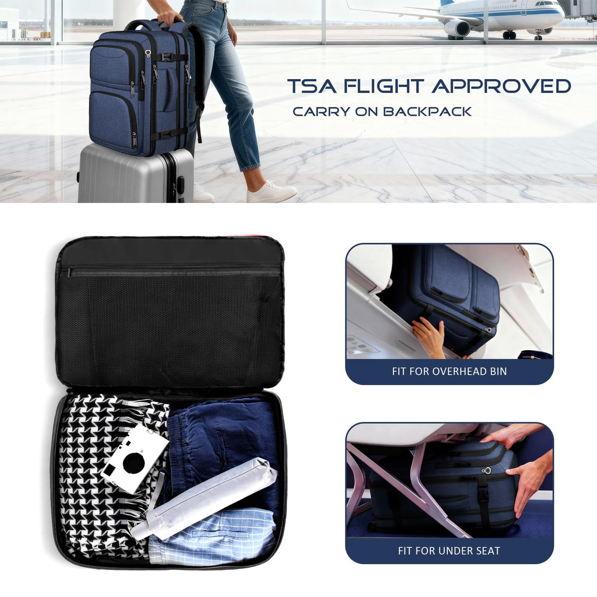 Fxcelets Travel Backpack for Men, Expanable Carry on Luggage Backpack, TSA 17.3 inch Laptop Bag Flight Approved, Lightweight Business Luggage Bag, Travel Gifts for Men Women, Blue