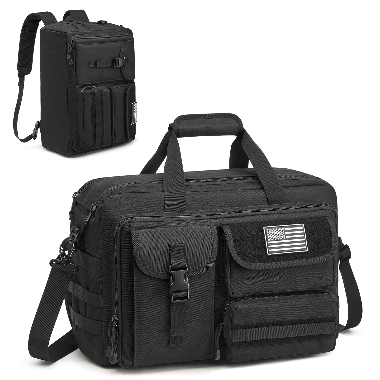 G4Free 17.3 Inch Laptop Messenger Bag for Men, 3-in-1 Backpack for Travel Work Weekender, Large Tactical Shoulder Bag (Black)