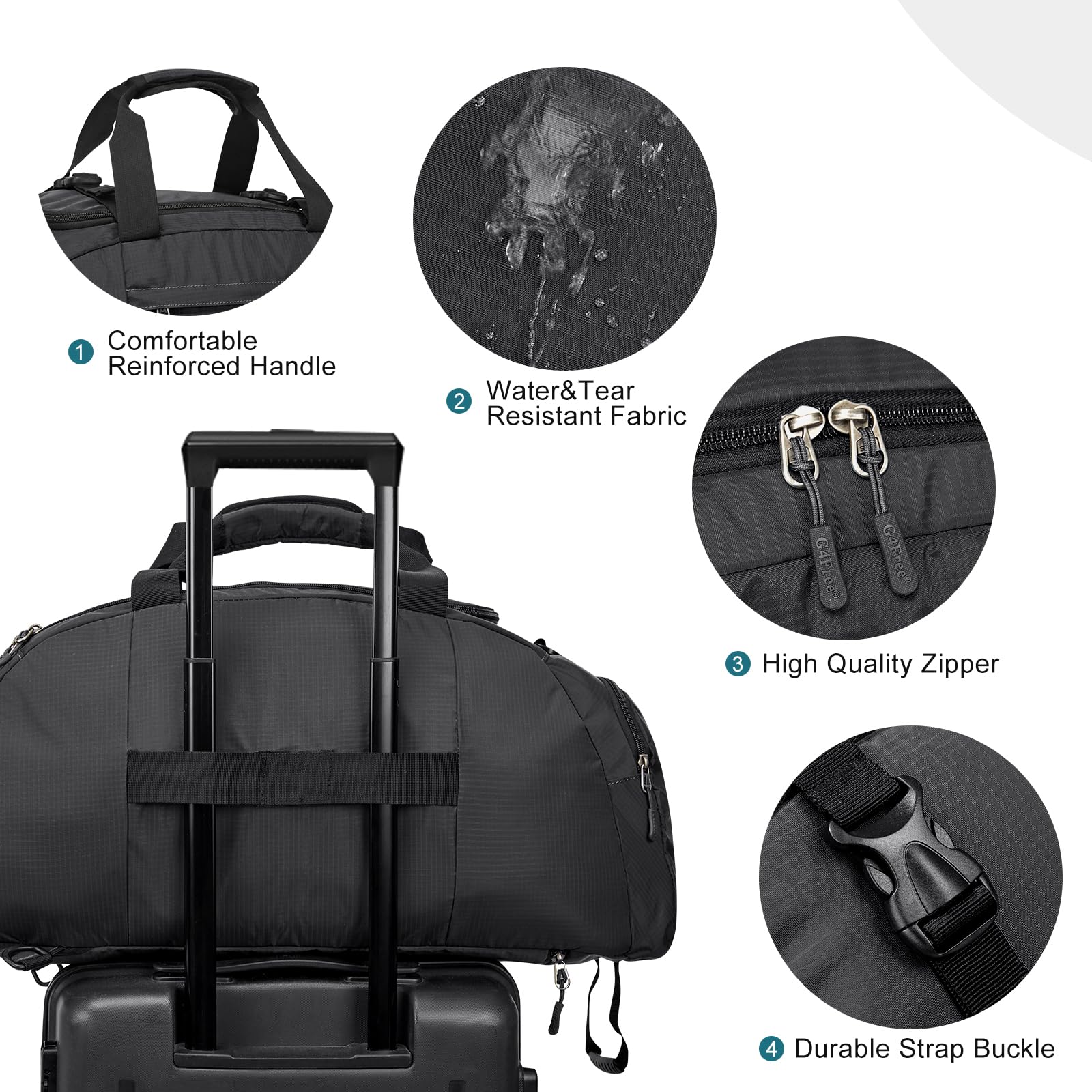 G4Free 40L 3 - Way Duffle Bag Backpack Gym Bag for Men Women Sports Duffel Bag with Shoe Compartment Travel Backpack Luggage