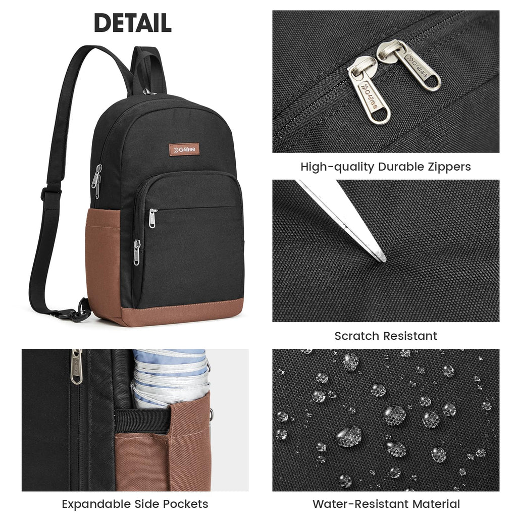 G4Free Sling Bag Crossbody Backpack Small Convertible Crossbody Bag for Women Men Sling Backpack for Travel with RFID Pocket Black & Brown