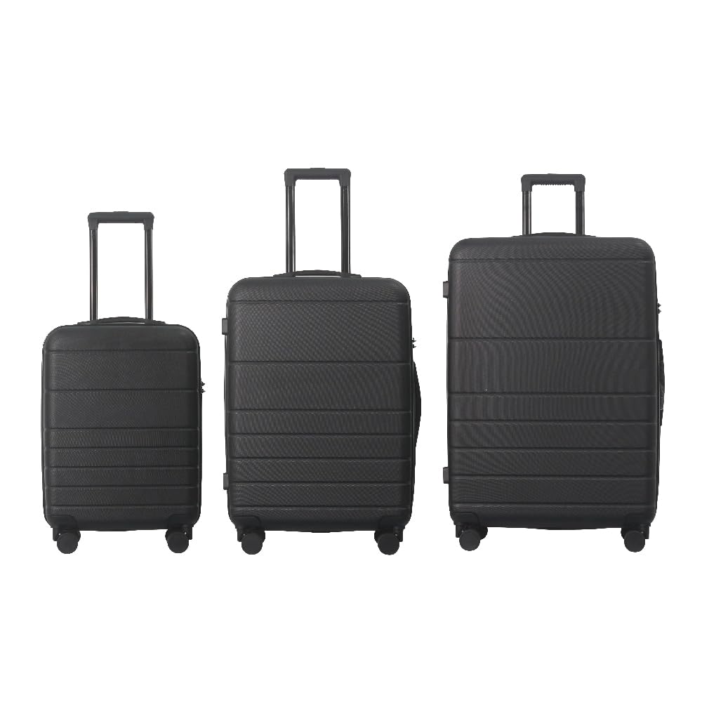 Gecheer ABS Hardshell Luggage Set 3-Piece Spinner Suitcases with TSA Lock – 20 Inch, 24 Inch, 28 Inch Carry-On and Checked Luggage in Black