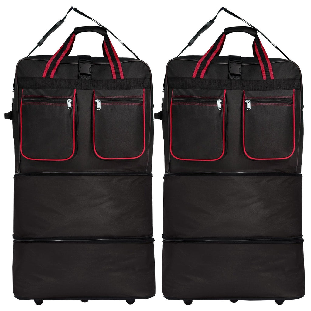 Generic (Pack of 2) 36"" Duffle Bag Expandable Rolling Lightweight Wheeled Spinner Suitcase Luggage for Travel and Storage, Black with Red Trim, Wheelbag36