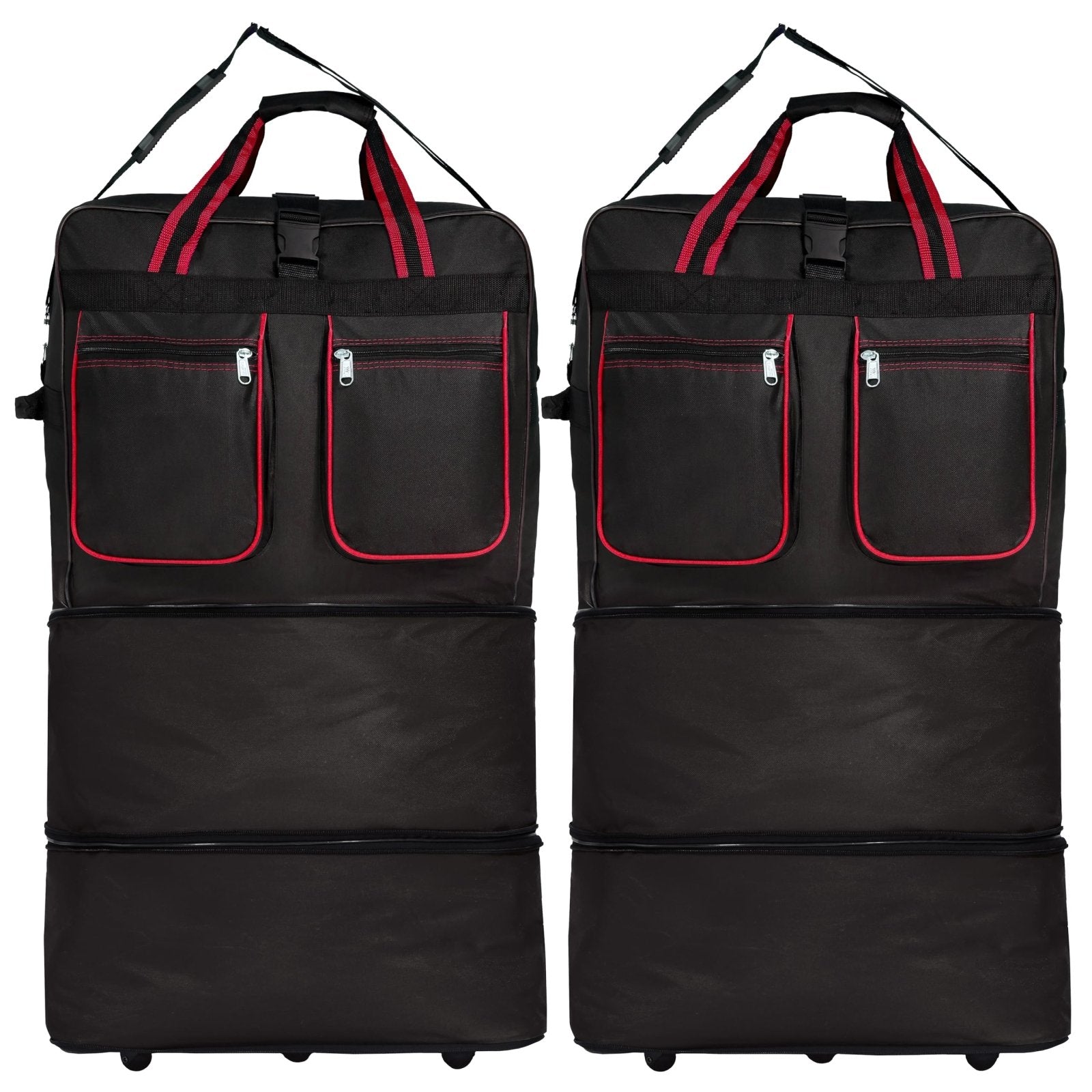 Generic (Pack of 2) 36"" Duffle Bag Expandable Rolling Lightweight Wheeled Spinner Suitcase Luggage for Travel and Storage, Black with Red Trim, Wheelbag36