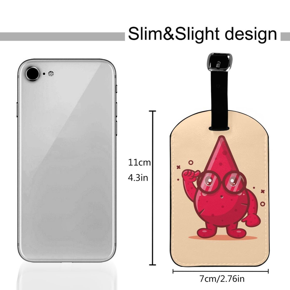 Genius of The Blood Drops Luggage Tags for Suitcases PU Leahter Luggage Tag with Privacy Protection Bag Tags Cute Women Men Travel Bag Luggage Accessories