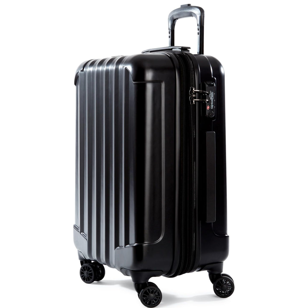 Genius Pack Expandable Hardside Carry On Luggage 22x14x9 Airline Approved Rolling Suitcase with Double Spinner Wheels, Ultra Light 21-Inch (Jet Black)