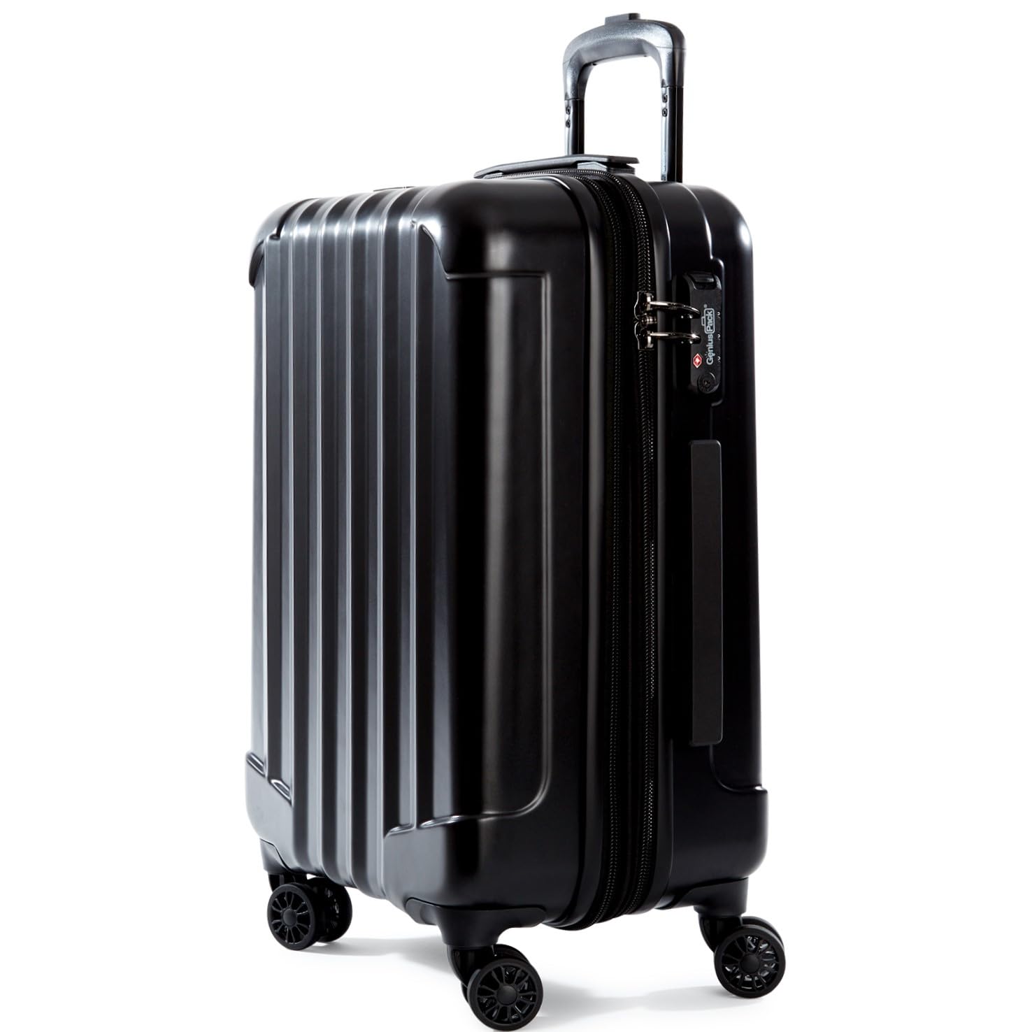 Genius Pack Expandable Hardside Carry On Luggage 22x14x9 Airline Approved Rolling Suitcase with Double Spinner Wheels, Ultra Light 21-Inch (Jet Black)