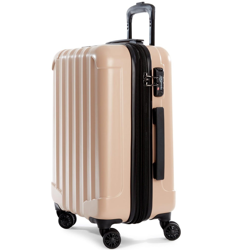 Genius Pack Expandable Hardside Carry On Luggage 22x14x9 Airline Approved Rolling Suitcase with Double Spinner Wheels, Ultra Light 21-Inch (Natural Beige)