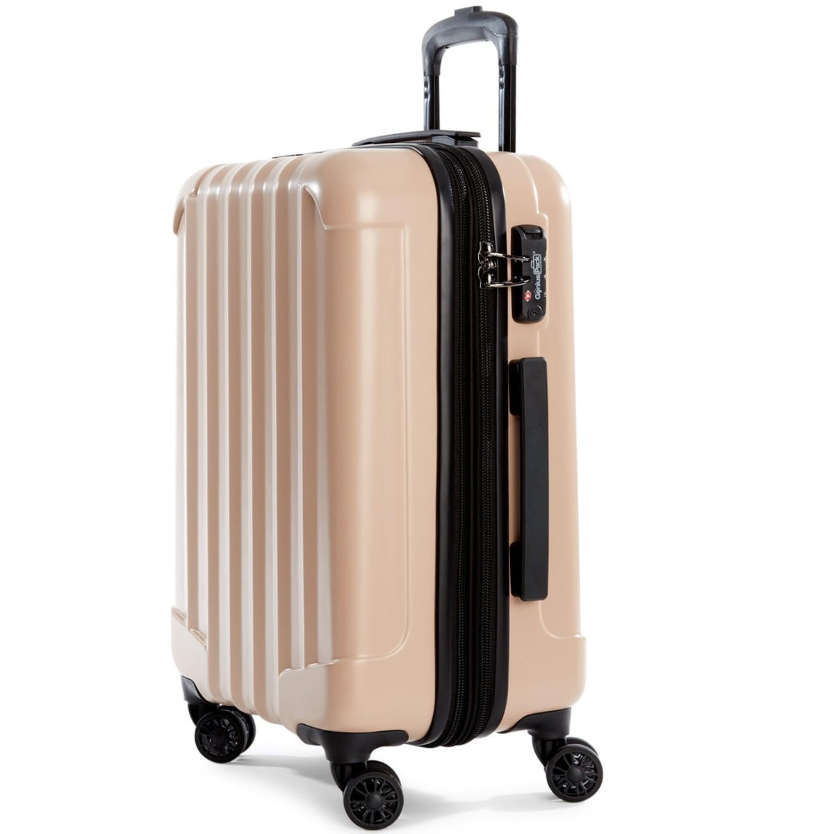 Genius Pack Expandable Hardside Carry On Luggage 22x14x9 Airline Approved Rolling Suitcase with Double Spinner Wheels, Ultra Light 21-Inch (Natural Beige)