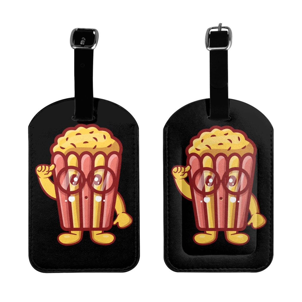 Genius Popcorn Luggage Tags for Suitcases PU Leahter Luggage Tag with Privacy Cover ID Tags Men Women Cute Travel Bag Luggage Accessories