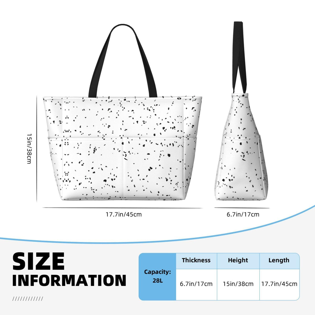 Ghjkfbf Black White Speck Print Large Capacity Beach Travel Bag For Family, Beach Tote Bag For Women With Zipper Pockets