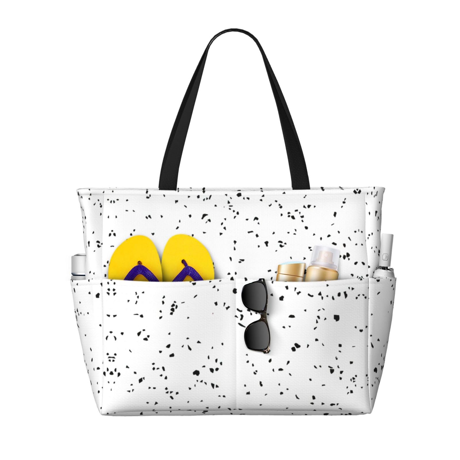 Ghjkfbf Black White Speck Print Large Capacity Beach Travel Bag For Family, Beach Tote Bag For Women With Zipper Pockets