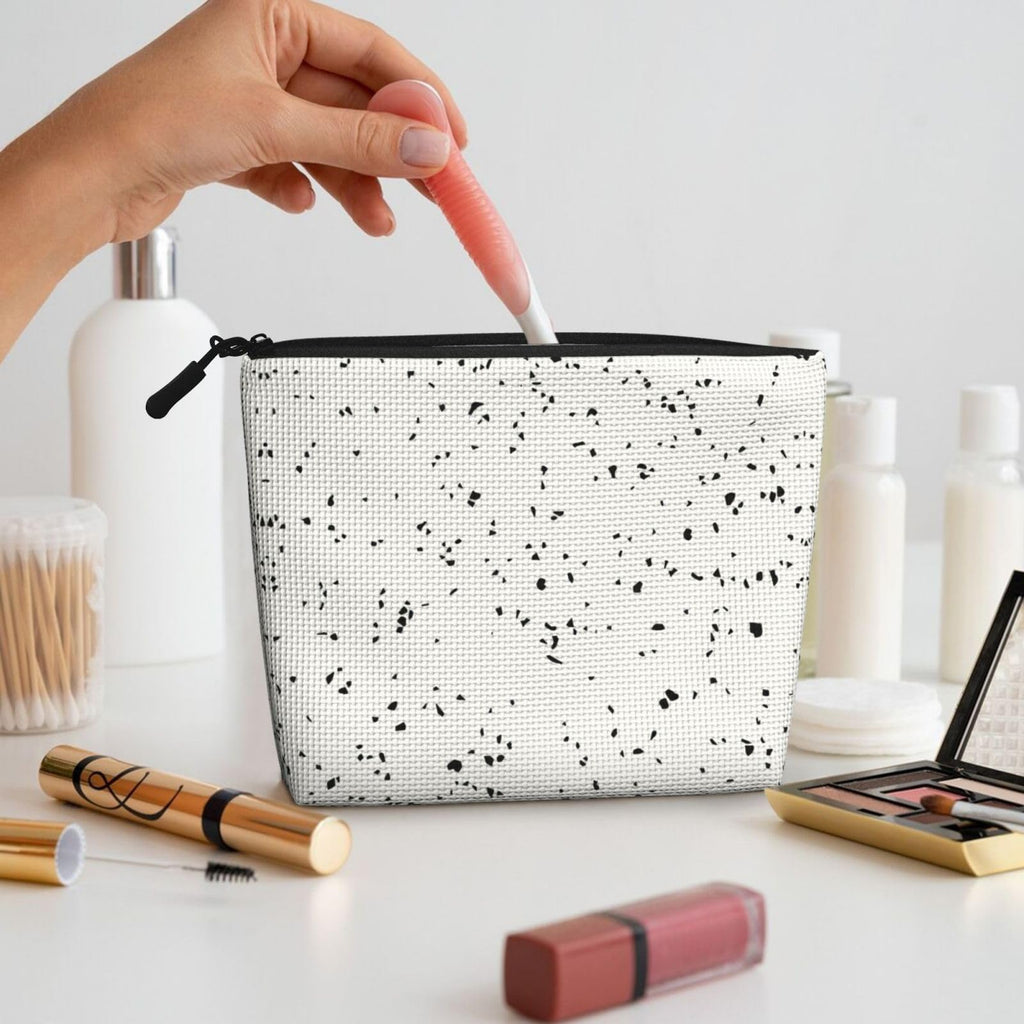 Ghjkfbf Black White Speck Print Single Layer Fake Hemp Makeup Bag Zipper Toiletry Bag Zipper Accessories