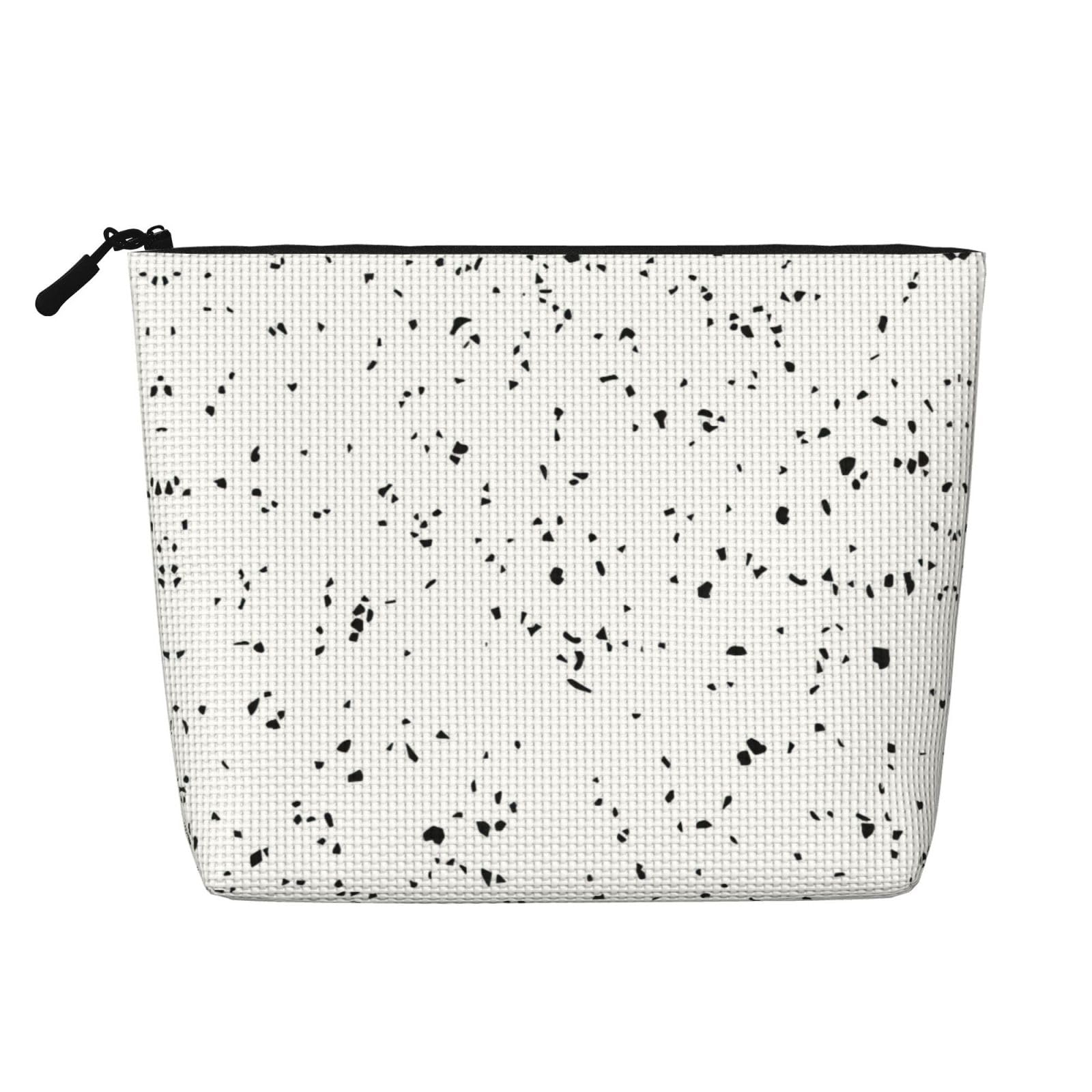 Ghjkfbf Black White Speck Print Single Layer Fake Hemp Makeup Bag Zipper Toiletry Bag Zipper Accessories