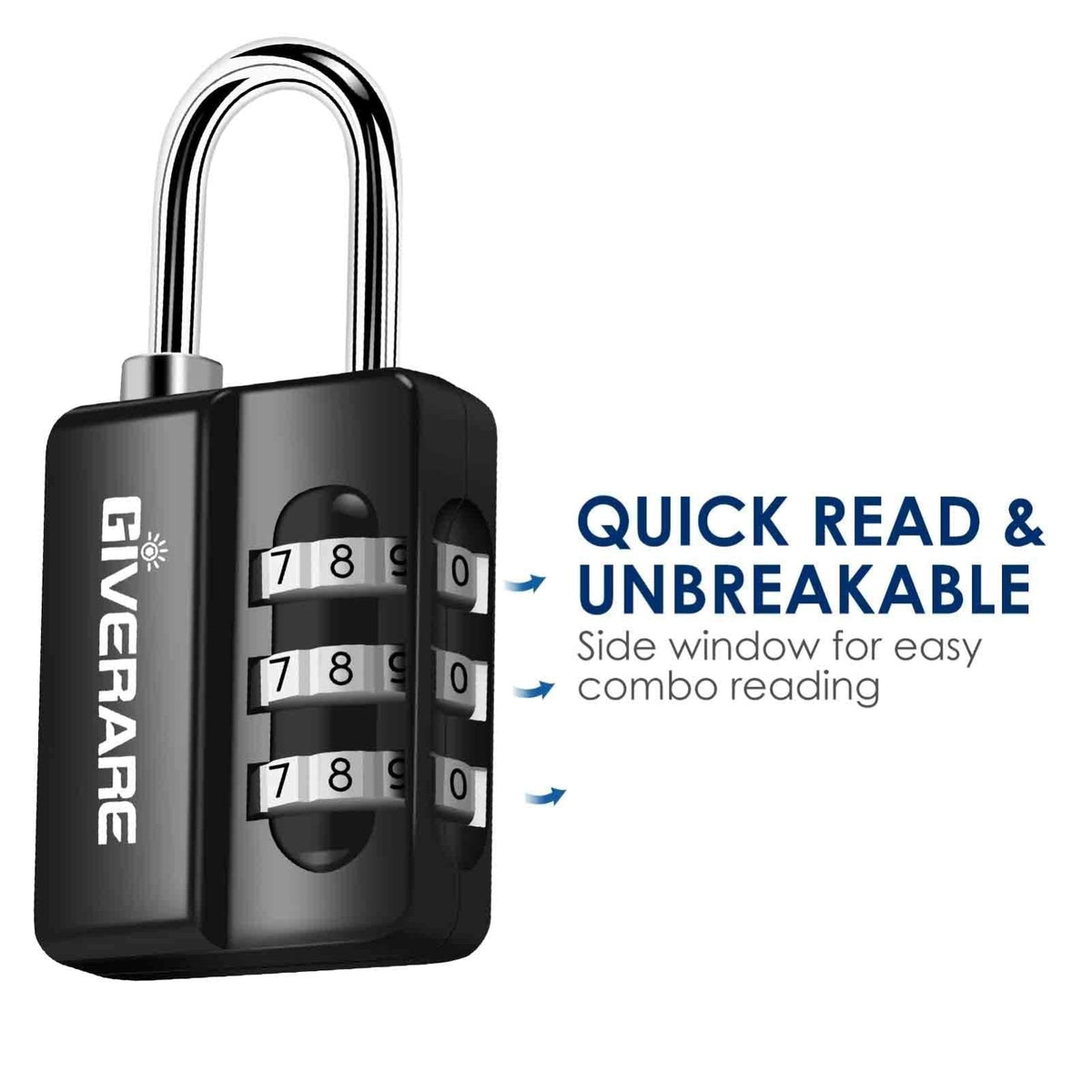 GIVERARE 4 Pack Combination Lock, 3 - Digit Padlock Keyless, Resettable Luggage Locks for Backpack, Gym & School & Employee Locker, Weatherproof Travel Lock for Fence, Backyard Gate, Hasp, Case - Black