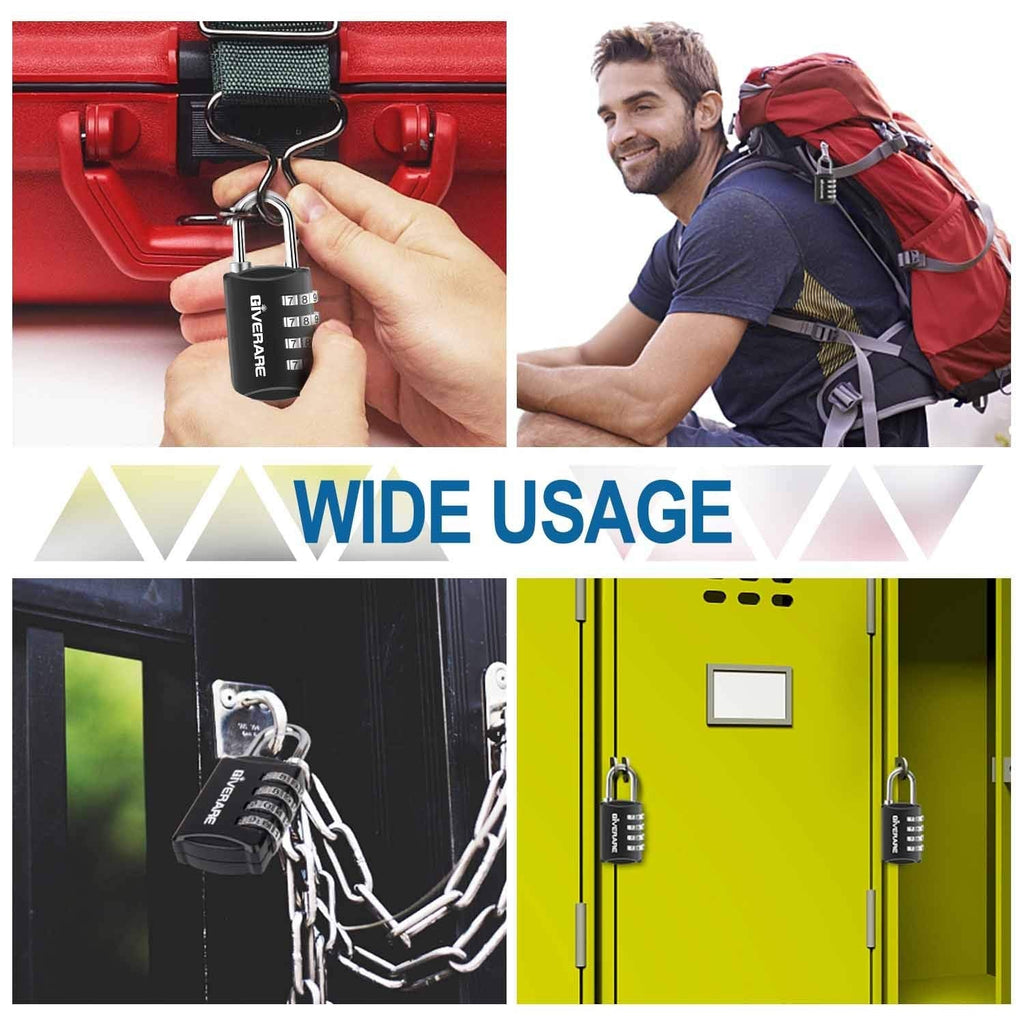 GIVERARE 4 Pack Combination Lock, 4 - Digit Padlock Keyless, Resettable Luggage Locks for Backpack, Gym & School & Employee Locker, Weatherproof Travel Lock for Fence, Backyard Gate, Hasp, Case - Black