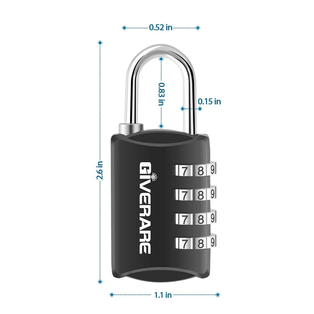 GIVERARE 4 Pack Combination Lock, 4 - Digit Padlock Keyless, Resettable Luggage Locks for Backpack, Gym & School & Employee Locker, Weatherproof Travel Lock for Fence, Backyard Gate, Hasp, Case - Black