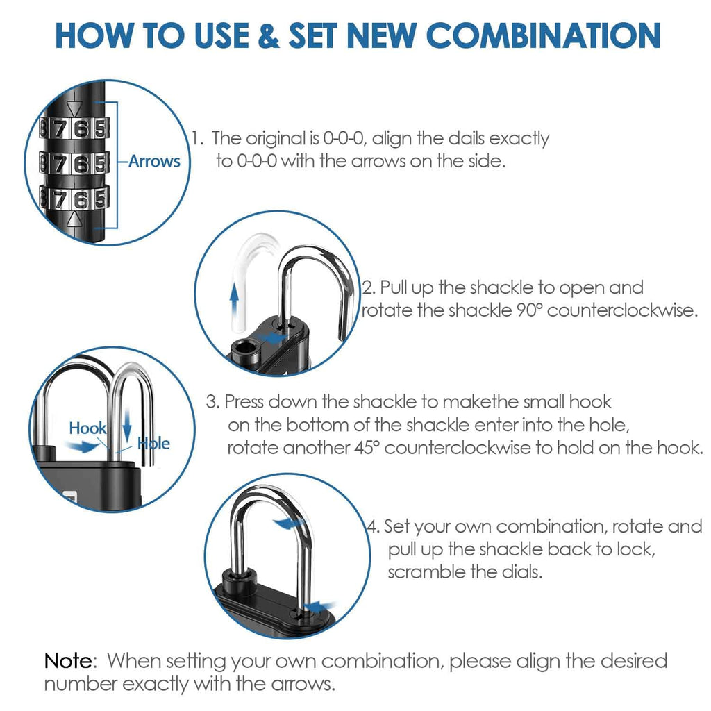GIVERARE 8 Pack Combination Lock, 3 - Digit Padlock Keyless, Resettable Luggage Locks for Backpack, Gym & School & Employee Locker, Weatherproof Travel Lock for Fence, Backyard Gate, Hasp, Case - Black