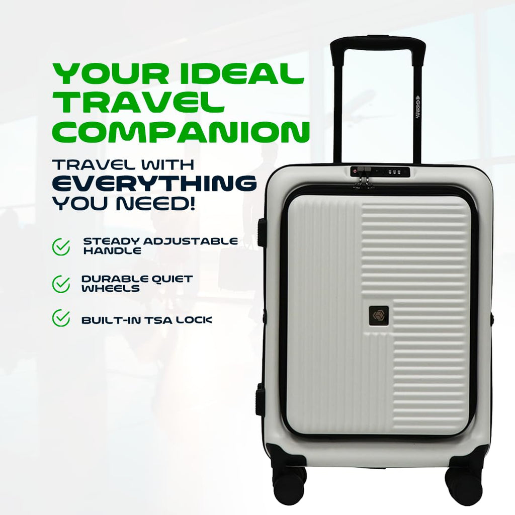 Global DRT 20” Collapsible Carry - On Luggage – Lightweight & Expandable Hard Shell Suitcase with Spinner Wheels, TSA Lock, Airline Approved, Water & Impact Resistant Travel Bag (CREAM WHITE)