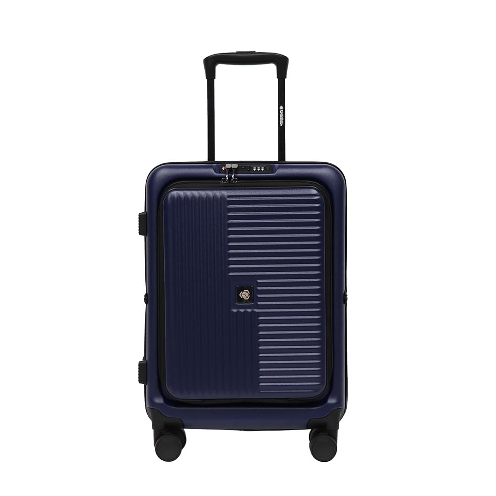Global DRT 20” Collapsible Carry-On Luggage – Lightweight & Expandable Hard Shell Suitcase with Spinner Wheels, TSA Lock, Airline Approved, Water & Impact Resistant Travel Bag (NAVY BLUE)