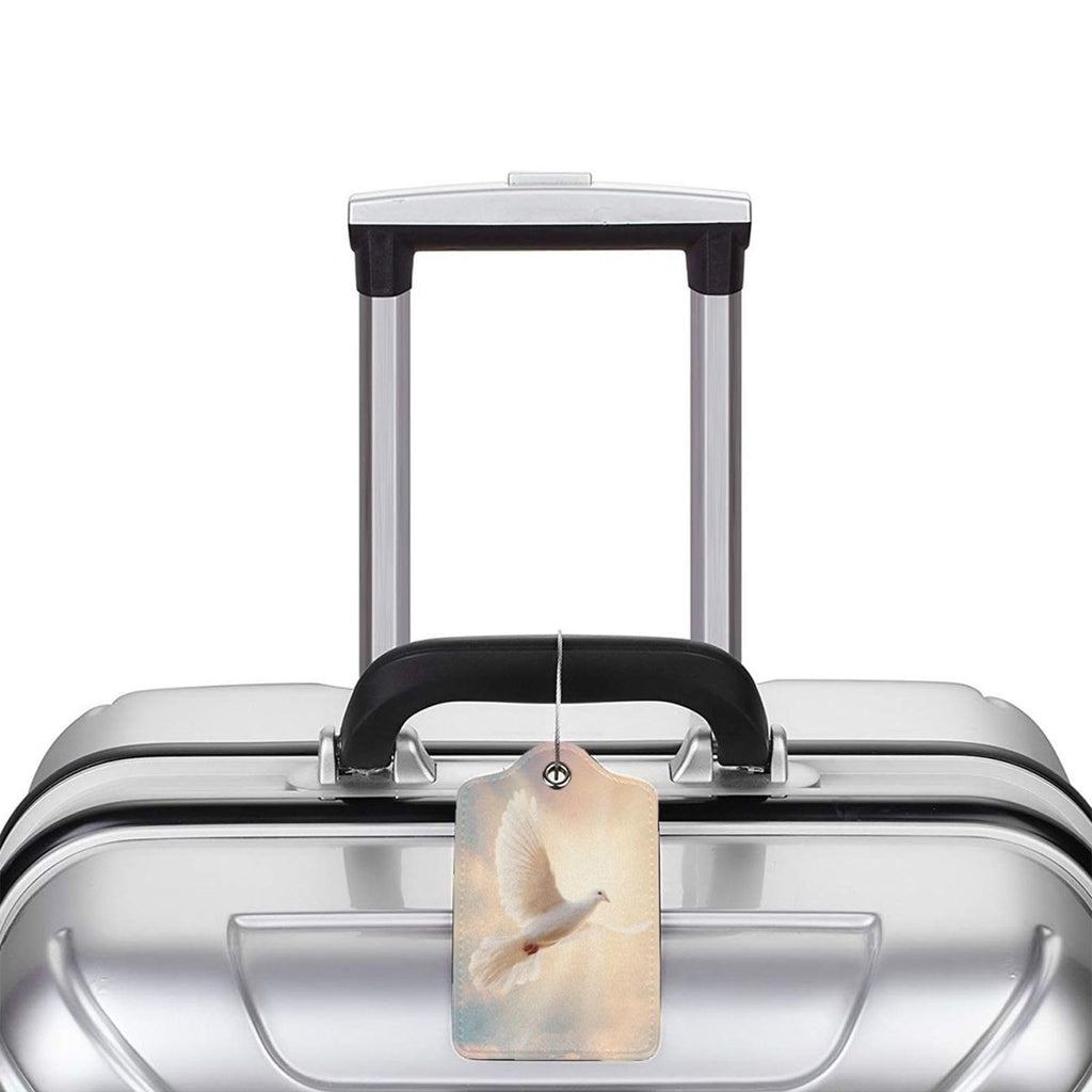 Glowing White Dove in Flight Luggage Tag for Suitcase 2 Pack Leather Luggage Tag with Privacy Flap Name Id Label and Metal Loop for Women Men Travel