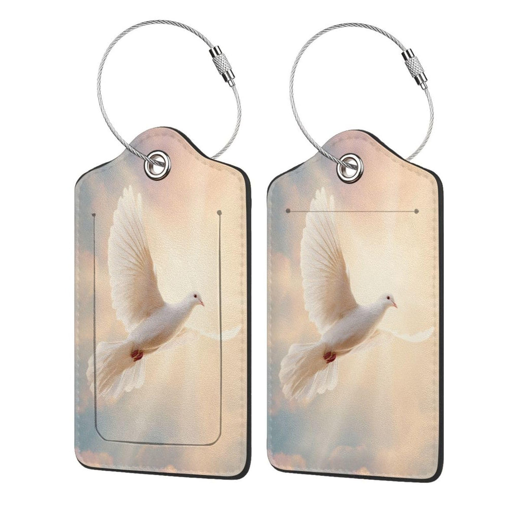 Glowing White Dove in Flight Luggage Tag for Suitcase 2 Pack Leather Luggage Tag with Privacy Flap Name Id Label and Metal Loop for Women Men Travel