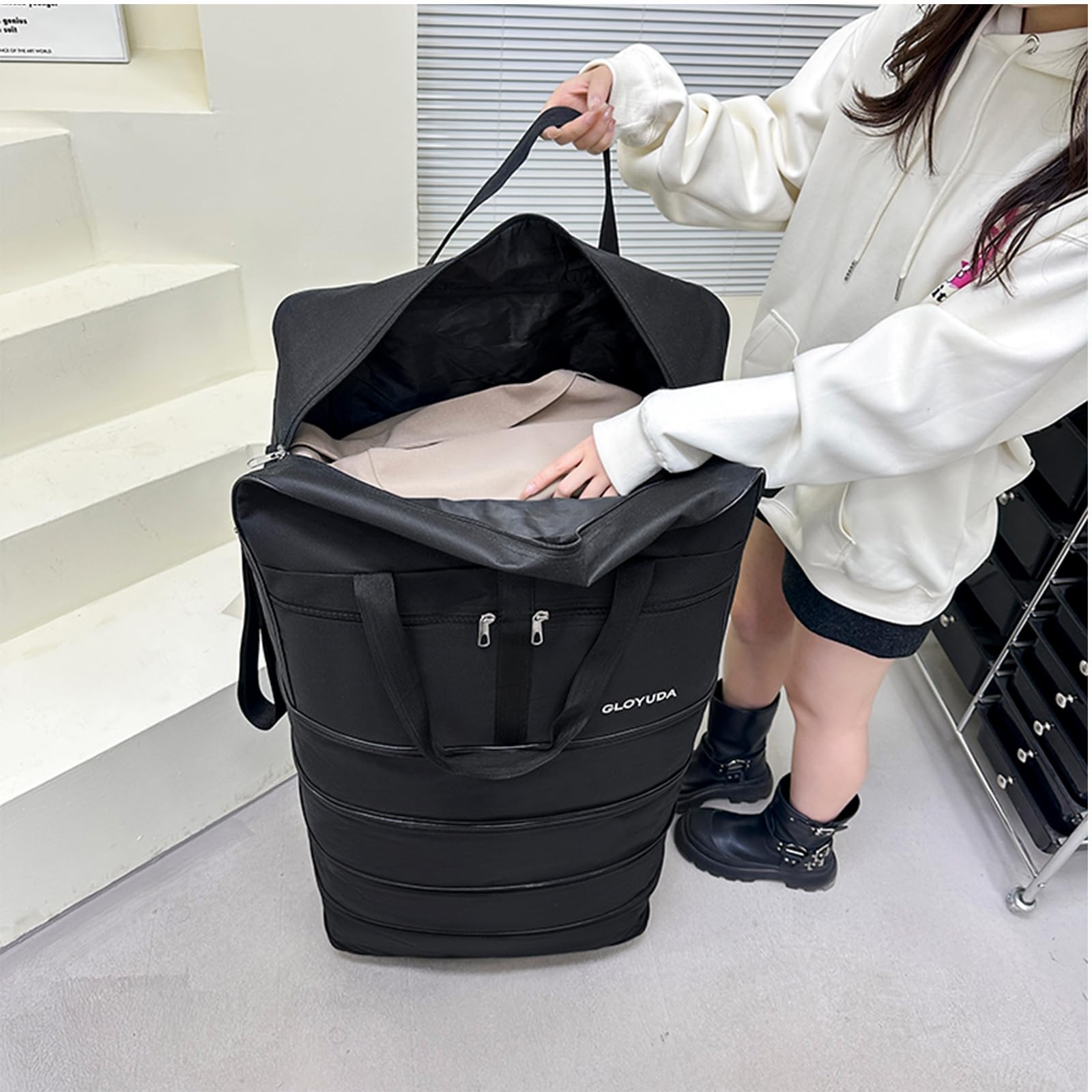 Gloyuda 130L Expandable Luggage, 43 Inch Extra Large Suitcase with Wheels, Collapsible Luggage, Rolling Duffle Bag with Wheels, Big Suitcases with a Handle Wrap Shoe Bag Shoulder Strap (Black)