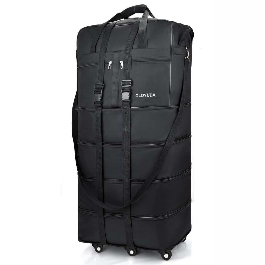 Gloyuda 130L Expandable Luggage, 43 Inch Extra Large Suitcase with Wheels, Collapsible Luggage, Rolling Duffle Bag with Wheels, Big Suitcases with a Handle Wrap Shoe Bag Shoulder Strap (Black)