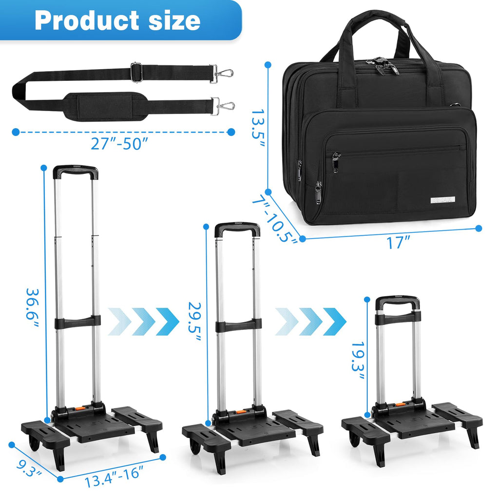 GMAK Rolling Laptop Bag for Women Men, Wheeled Briefcase with Removable Trolley, 17.3 Inch Laptop Bag Overnight Roller Case Computer Bags for Work/Business/Travel Carry On Bag with Wheels, Black
