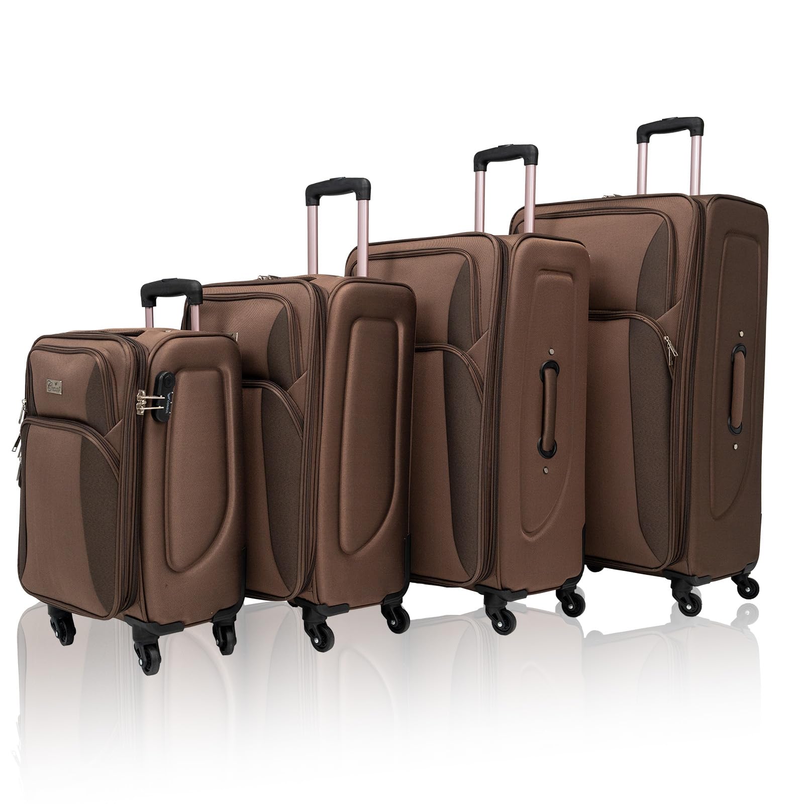 GOAWGO 4-Piece Luggage Set (20/24/28/32") with Lock | Expandable Carry-On Softshell Suitcase | Softside Lightweight Travel Suitcase Set with Spinner Wheels and Front Pocket (Brown)