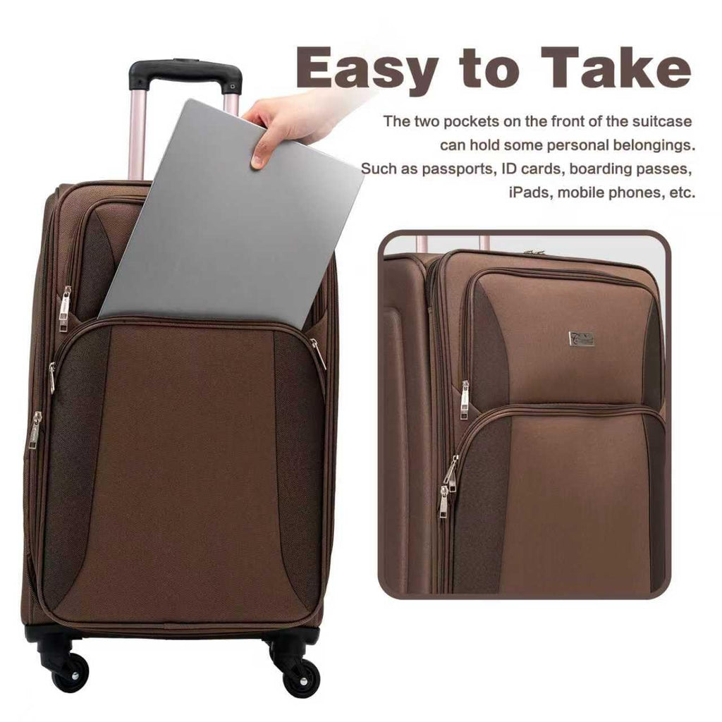 GOAWGO 4 - Piece Luggage Set (20/24/28/32") with Lock | Expandable Carry - On Softshell Suitcase | Softside Lightweight Travel Suitcase Set with Spinner Wheels and Front Pocket (Brown)