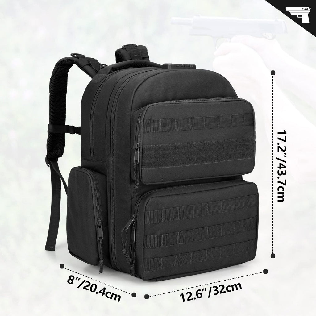 GOBUROS Tactical Pistol Backpack for 4 Handguns and 12 Mags, Gun Range Backpack with TSA Lock and Padded Shoulder Straps, Black