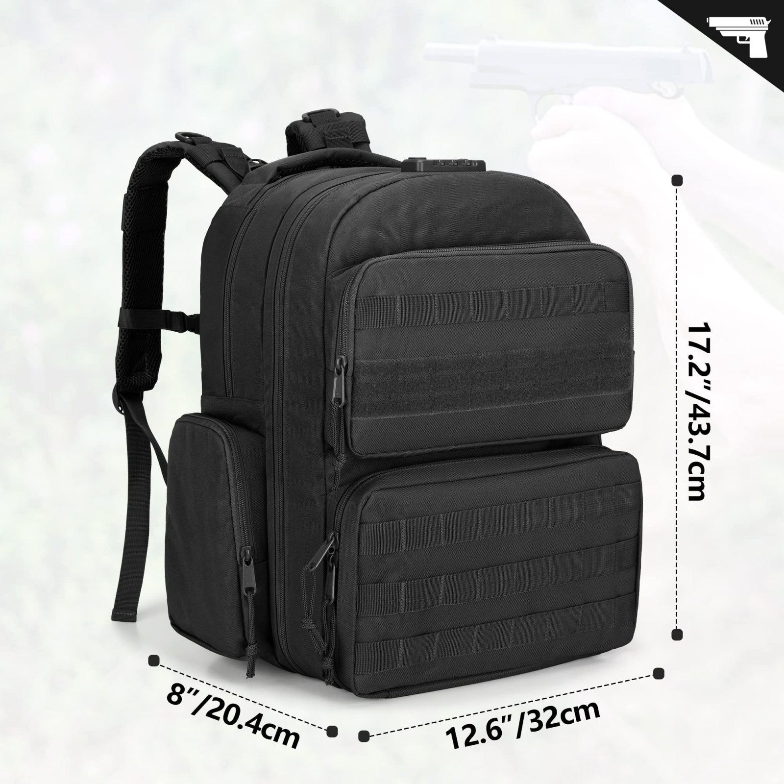 GOBUROS Tactical Pistol Backpack for 4 Handguns and 12 Mags, Gun Range Backpack with TSA Lock and Padded Shoulder Straps, Black