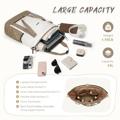 GOLF QUALITY Laptop Backpack for Women,Adjustable Tote Work Business Backpack,TravelPersonal Carry On Bag,17.3Inch,WChampagne