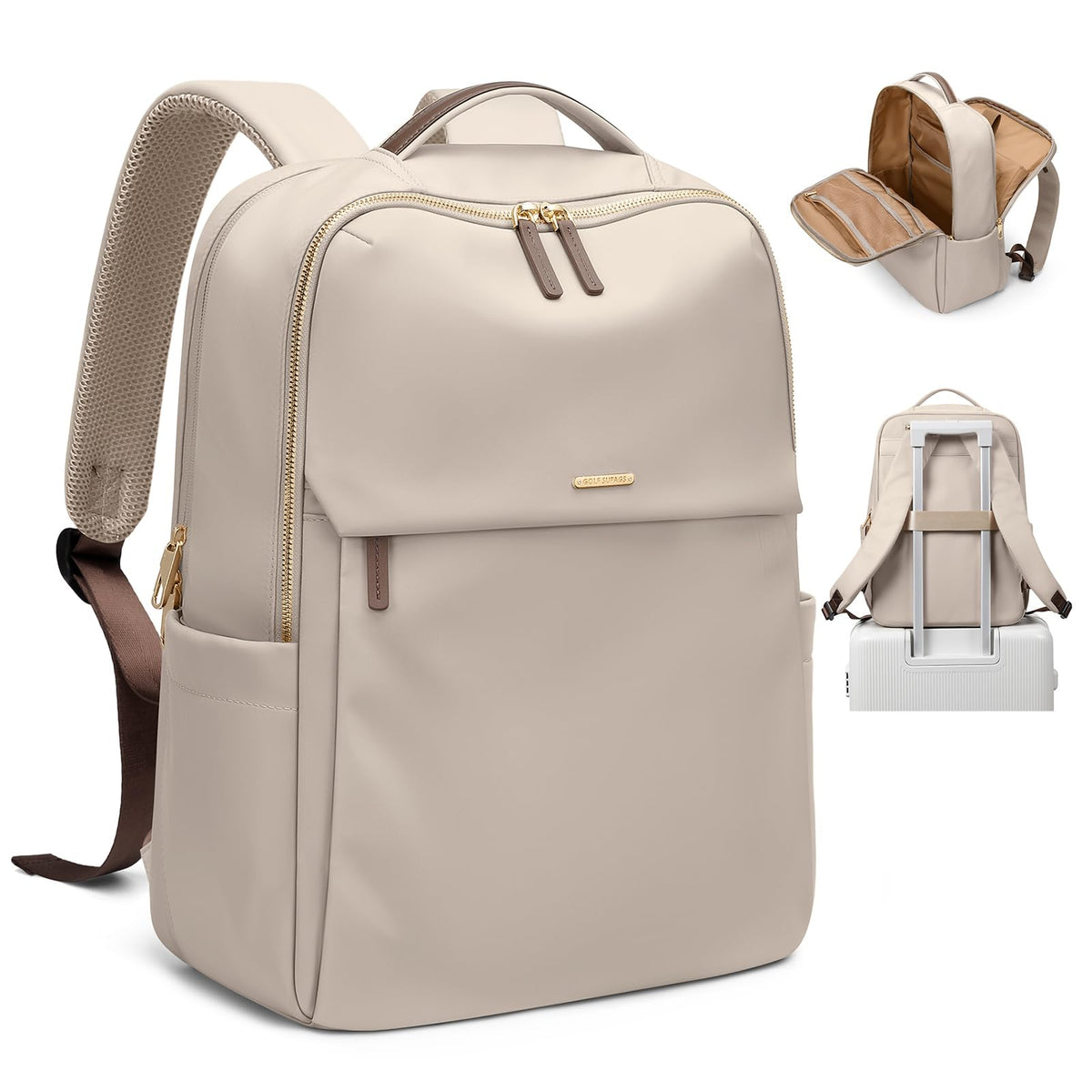 GOLF SUPAGS Laptop Backpack for Women Travel, Work & College Backpacks Fits 15.6" Laptop with Multiple Storage Pockets Airline Approved Carry-on Bag (Apricot)