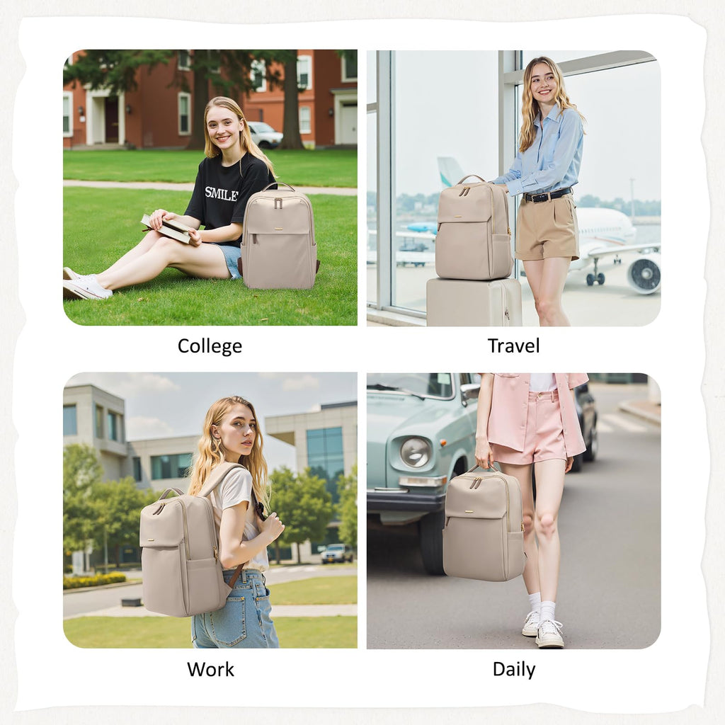 GOLF SUPAGS Laptop Backpack for Women Travel, Work & College Backpacks Fits 15.6" Laptop with Multiple Storage Pockets Airline Approved Carry - on Bag (Apricot)